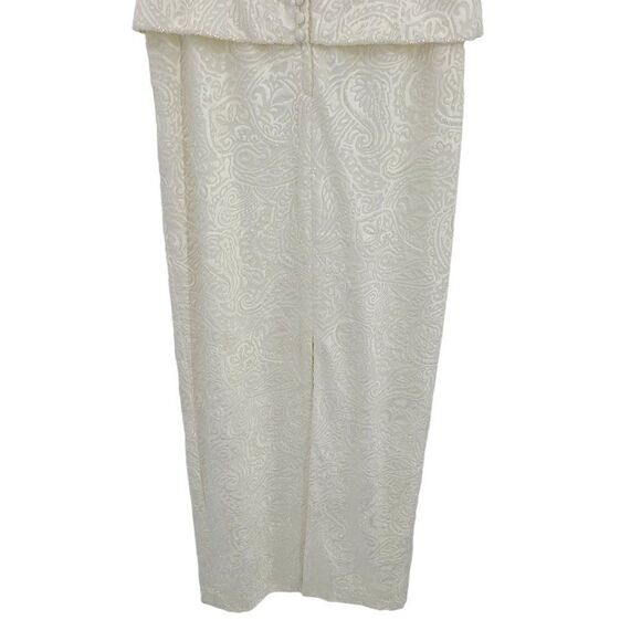 Vintage 80's Marie St. Claire Dress Bride Formal Maxi Embossed Beaded White 6 - Picture 12 of 15